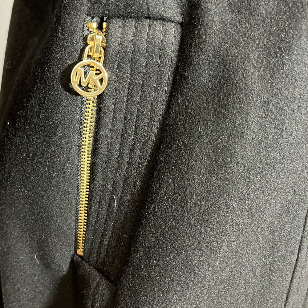 Michael Kors Black and Gold Wool Jacket Removable Hood Zipper Pockets XL - Picture 3 of 12